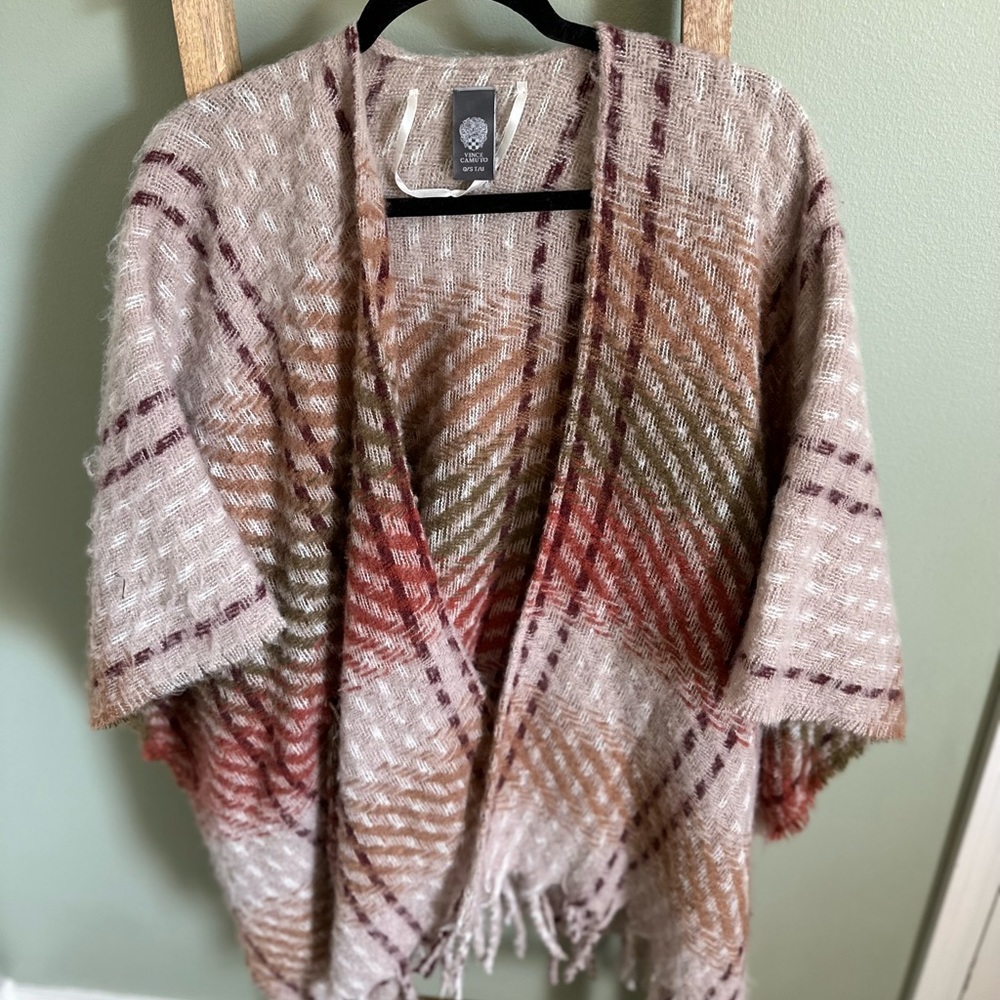 Vince Camuto Plush Fall Colors Plaid Oversized Belted Kimono Wrap